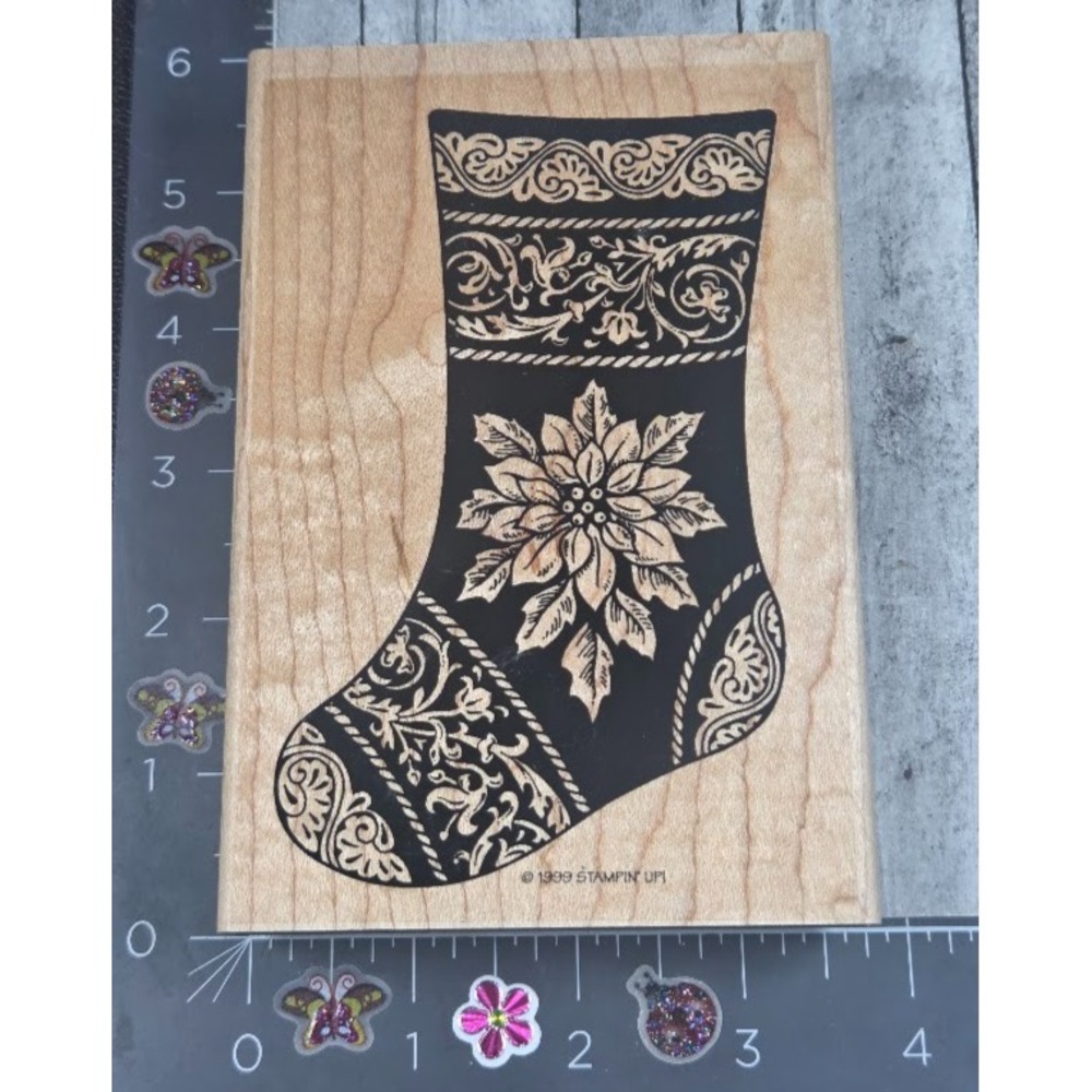 Stampin' Up! Christmas Stocking Poinsettia 1999 Rubber Stamp Wood #B24